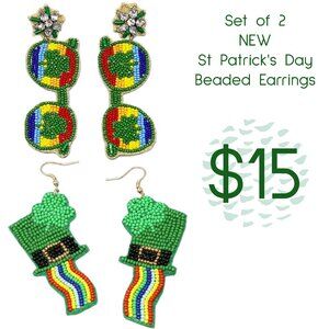 NEW SET OF 2 PAIRS St Patrick's Day Seed Beaded Holiday Celebration Earrings